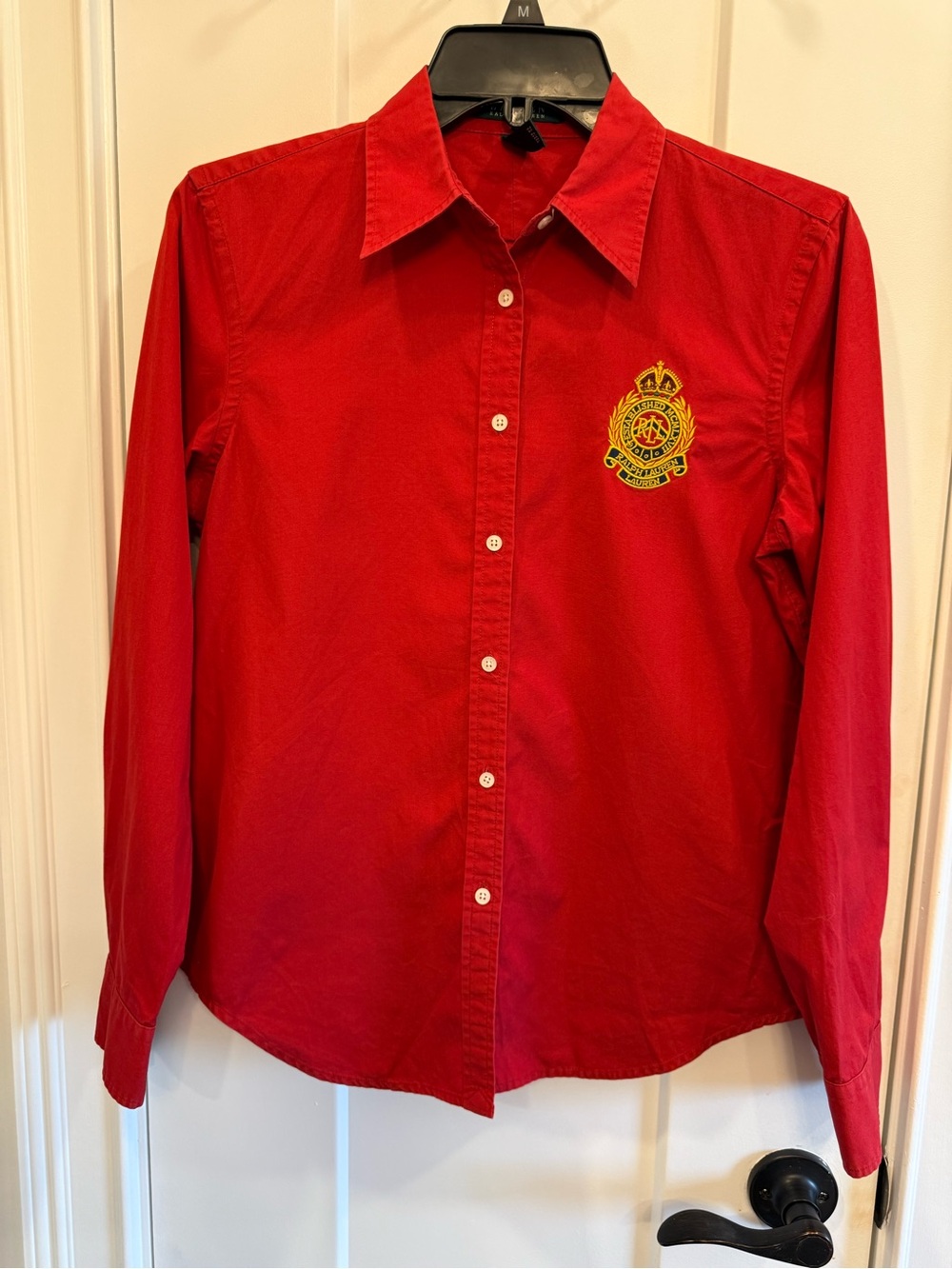 Lauren Ralph Lauren Red Button-Down Shirt with Embroidered Crest